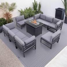 Latitude Run Berdene Moduler 8 Seater Fire Pit Table - Black Patio Dining Set