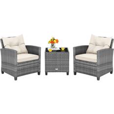ClassicLiving 3 Piece Patio Rattan Sofa Backyard Wicker Conversation Set 2 Outdoor Lounge Set