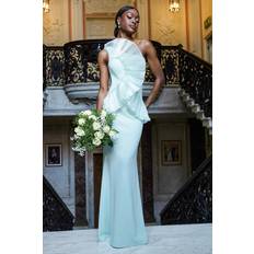 One Shoulder Pleated Fan Maxi Dress - Mint Green