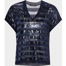 Kobi Halperin Elara Sequin Striped V-Neck Sweater - Navy