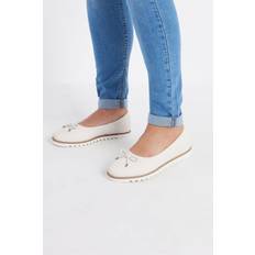 Yours Woven Ballerina Pumps In Wide E Fit - White