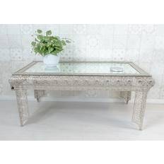 Rosdorf Park Fieldway Silver Embossed Metal & Glass Moroccan Style 46cm H X 106cm W X 56cm D Coffee Table