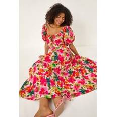 Dusk Red Floral Pleated Puff Dress - Size 10