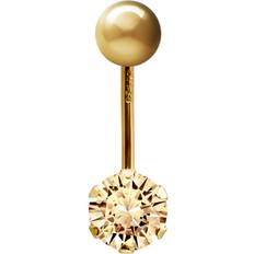 Women Piercings Jewelco London Cubic Zirconia Solitaire Banana Belly Bar Body Piercing - Yellow Gold
