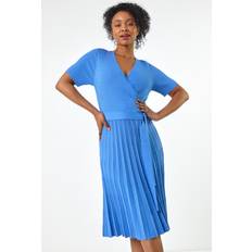Roman Petite Wrap Knitted Dress - Blue