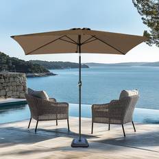 Garden & Outdoor Environment Dakota Fields Cream Rectangle 2x3M Garden Parasol Outdoor Patio Tilt Umbrella Crank Handle with Base - Brown (300cm W x 200cm D)