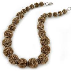Avalaya Chunky Bronze Glass Bead Ball Necklace - Silver