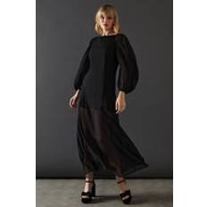 Womens Chiffon Long Sleeve Maxi Dress - Black
