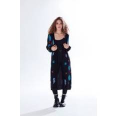 Orange Cardigans Liquorish Womens Cosmic Pattern Open Front Cardigan - Black/Turquoise/Orange