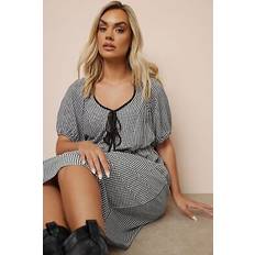 Checkered - Women Dresses Yours Curve Women's Plus Size Check Bow Front Midi Dress - Black/White