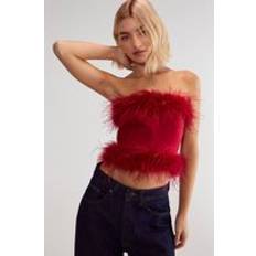 Red Corsets Nasty Gal Womens Satin Boned Feather Corset - Red