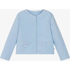 Cardigans on sale La Mer Week-End À Girls Blue Cotton Floral Trim Cardigan - Blue
