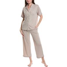 Flora Knit Notch Collar Capri Pajama Set - Flora