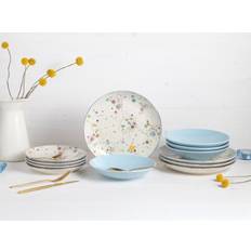 Candy Drops 12 Piece Stoneware Dinnerware Service for 4 Blue Cream 12