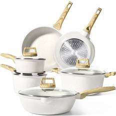 Cookware Ebern Designs 10 Piece Ceramic White Cookware Set with lid