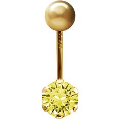 Gold Piercings Jewelco London Cubic Zirconia Solitaire Banana Belly Bar Body Piercing - Yellow Gold