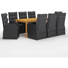 Bloomsbury Market 9 Piece Garden With Cushions Black Poly Rattan 8 Patio Dining Set