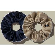 Silk Scrunchies Set 100% Silk With Rhinestones UK Navy Blue+Taupe