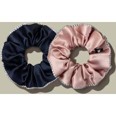 Unique Silk Scrunchies Set Pure Silk With Rhinestones Soft And Durable UK Navy Blue+Rosy Pink
