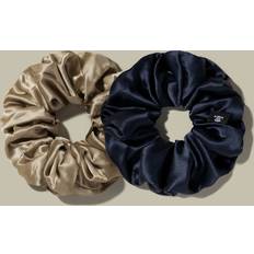 Classic Silk Scrunchies Set 100% Silk Soft And Durable UK Navy Blue+Taupe