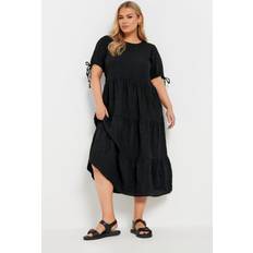 Fabric Dresses Yours Curve Textured Ditsy Floral Tie Back Dress - Black