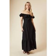 Dorothy Perkins Womens Ruffle Bardot Linen Midi Dress - Black