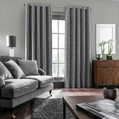 Dunelm Chenille Geo Eyelet Curtains - Grey