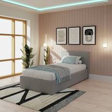 End lift ottoman single bed GFW Single Grey Hopsack Fabric End Lift Ottoman with Mattress Frame Bed