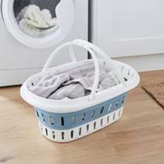 Dunelm Collapsible Laundry Basket with Handles Ashley Blue