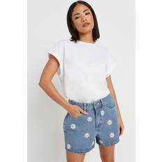 Denim - Women Shorts PixieGirl Womens Petite Daisy Embroidered Shorts - Blue