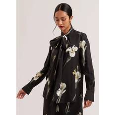 Ted Baker Blusar Ted Baker Floral Scarf Detail Long Sleeve Blouse - Black