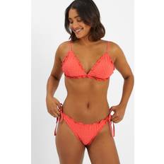 Orange Bikinis Accessorize Frilly Seersucker Triangle Bikini Top - Orange