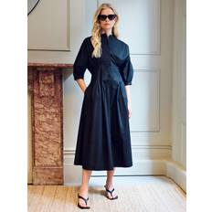 Nova Waisted Poplin Dress - Black