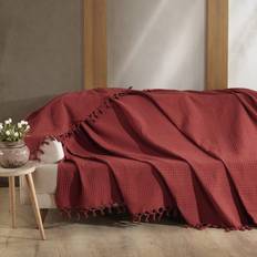 Burgundy Throw Blanket Cotton Waffle Bedspreads King Size Blankets