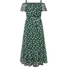 Yours London Curve Dark Green Polka Dot Metallic Maxi Dress - Dark Green