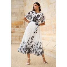 Yumi Mirrored Floral Pleated Dress - White