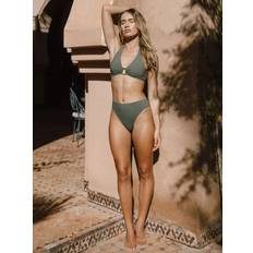 Ribbed Bikinis Chelsea Peers Textured Stripe Bikini Bottom - Khaki