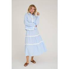 A-View Jonna Contrast Scallop Trim Midi Skirt - Light Blue