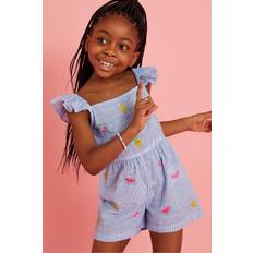 Blue Playsuits Children's Clothing Accessorize Girls Embroidered Stripe Playsuit - Blue