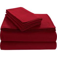 Tribeca Living Luxury Solid Flannel Deep Pocket Set Dark Twin Bed Sheet Red