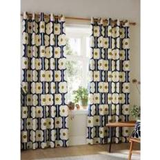 Abacus Flower Pair Lined Eyelet Curtains Navy