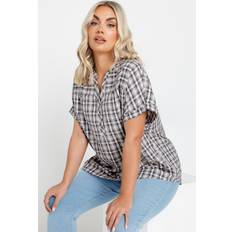 Grey Blouses Yours Curve Plus Size Check Print Textured Blouse - Grey