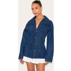 PrettyLittleThing Denim Fitted Mini Dress With Pleat Details - Indigo