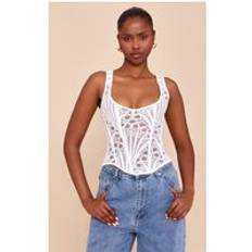 Vita Korsetter PrettyLittleThing Textured Sheer Floral Square Neck Corset - White