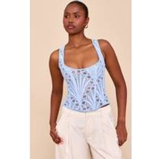 Blue Shapewear & Under Garments PrettyLittleThing Textured Sheer Floral Square Neck Corset - Sky Blue