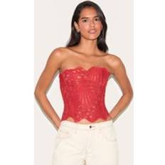 Orange Shapewear & Underplagg PrettyLittleThing Rust Textured Sheer Floral Lace Corset - Orange