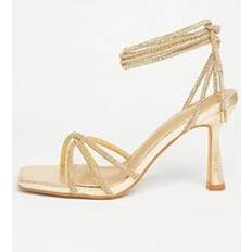 Quiz Gold Diamante Lace Up Heels - Gold