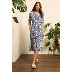 M&Co Abstract Print Linen Shirt Dress - Navy Blue