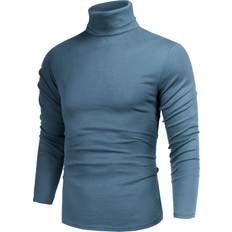 Poriff Men Casual Basic Designed Long Sleeve Slim Fit Knitwear Pullover Sweater - Blue