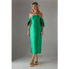 Womens Structured Puff Sleeve Bardot Dress - Green